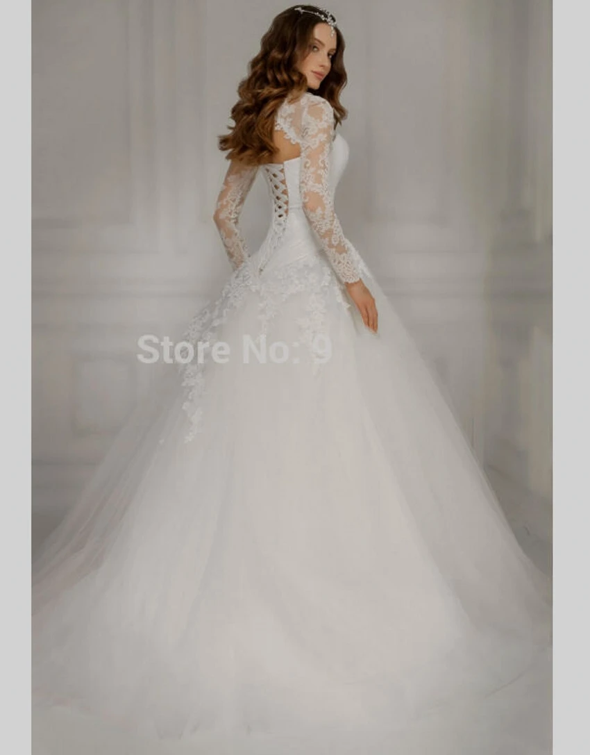 Princess Wedding Dresses Appliques Full Sleeve Sweetheart Tulle Sexy Ball Gown Robe De Mariee Custom Made | Свадьбы и торжества