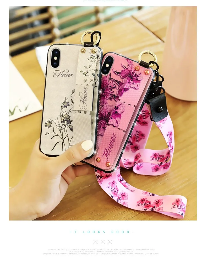 Блестящий Мягкий чехол с ремешком на запястье и цветком для iphone 11 Pro max, чехол с подвесным ремешком, мягкий силиконовый чехол для iphone X XS MAX XR, роскошный ударопрочный чехол для девушек и женщин