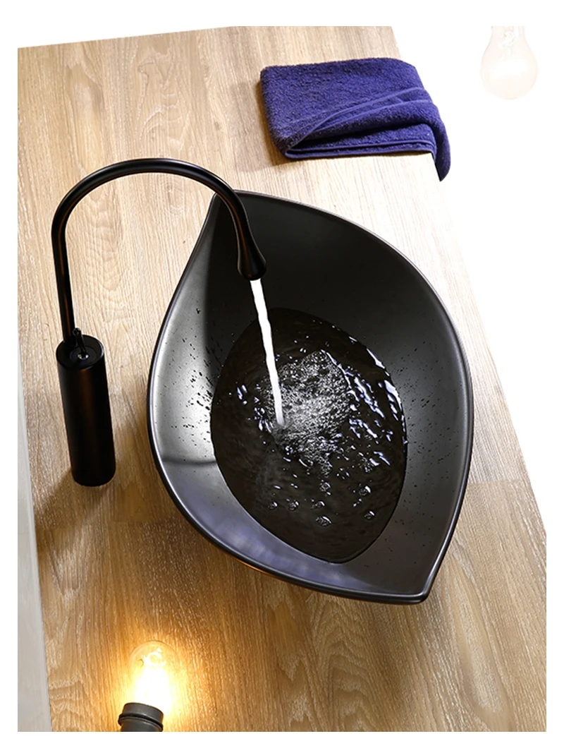 Раковины для ванной комнаты матовый черный керамический сосуд большой размер 660*395*150 мм Современный арт стиральная миска-умывальник счетчик топ балкон раковина AM908