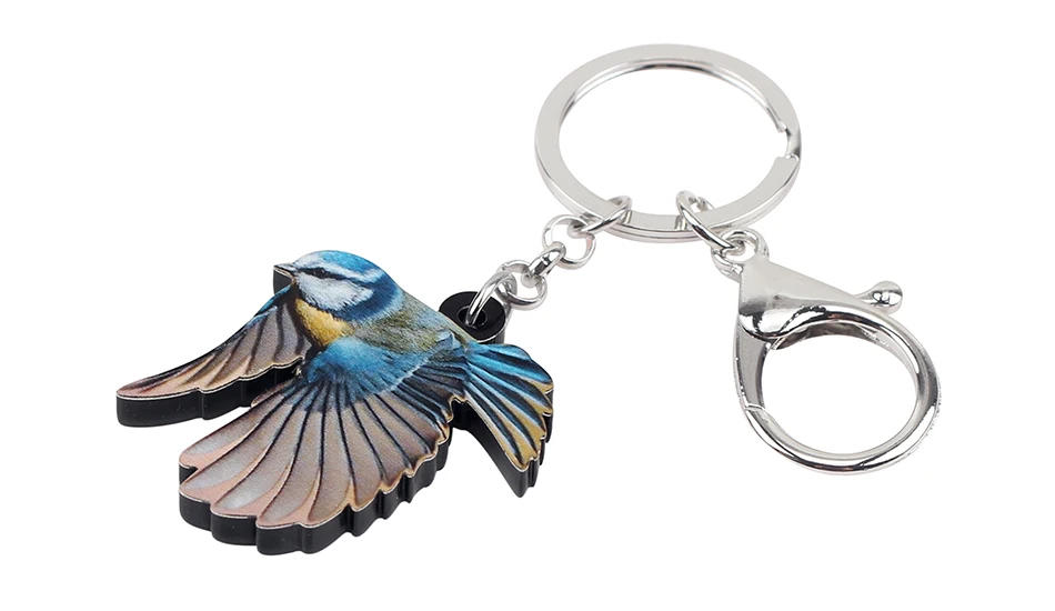 Bonsny Acrylic Sweet Blue Tit Bird Key Chain Keychains Ring Holder Unique Animal Gift Jewelry For Women Girls Bag Car Charms New