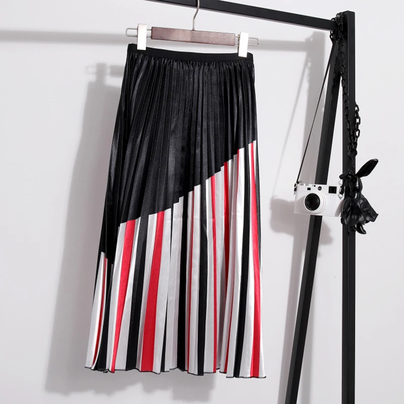 Женская плиссированная юбка средней длины с высокой талией длинная
