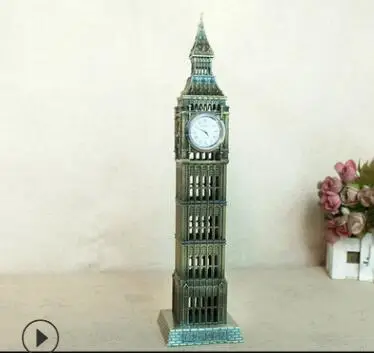 B Новинка, 4 цвета, дизайнерская 3D металлическая знаменитая модель здания, старинная статуя Лондона Биг-Бена, сувенирный подарок, домашний декор с часами - Цвет: B