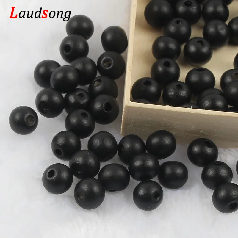 Black DIY 50-500pcs 6 8 10 12mm Gold Silver Natural Wooden Beads Round Ball Loose Wood Spacer Beads For Jewelry Making Accessories - Color: Black
