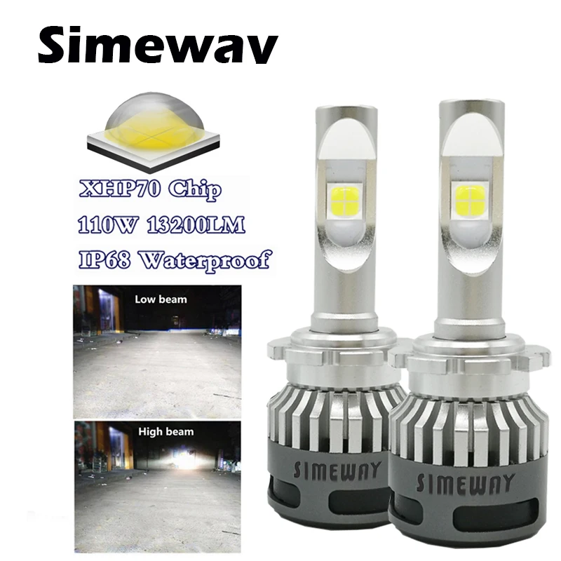 Автомобильные светодиодные фары Simeway H4 H7 H11 9012 с чипом XHP70 100 Вт 12000 км 6000K H8 H9 H13 9004 9007