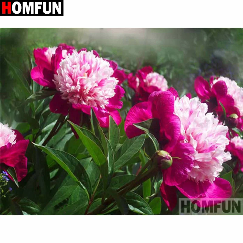 Алмазная 5D Вышивка HOMFUN Пион картина с полными квадратными/круглыми стразами
