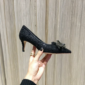 Black-6.5cm Chueyz/пикантные женские туфли-лодочки на высоком тонком каблуке; свадебные туфли; туфли-лодочки с острым носком; модная женская Красивая цветная обувь; размеры 34-42 - Цвет: Black-6.5cm