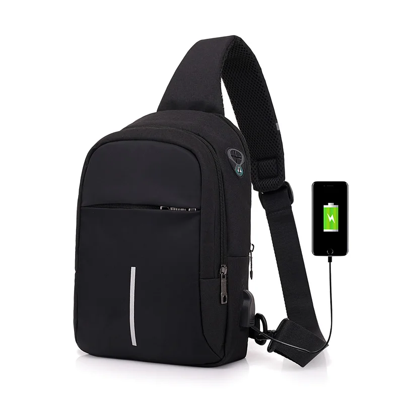 Black Противоугонная USB подзарядка сумка для мужчин и женщин слинг сумка большой емкости водонепроницаемый летний короткий поход мессенджеры сумки через плечо - Цвет: Black