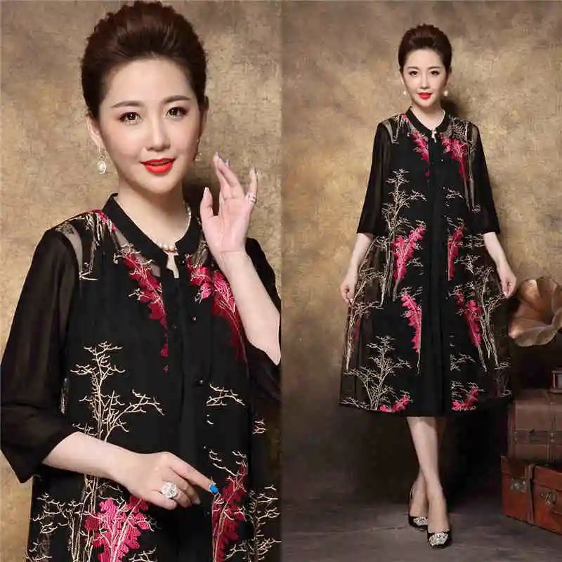Женское длинное платье в китайском стиле для женщин среднего возраста