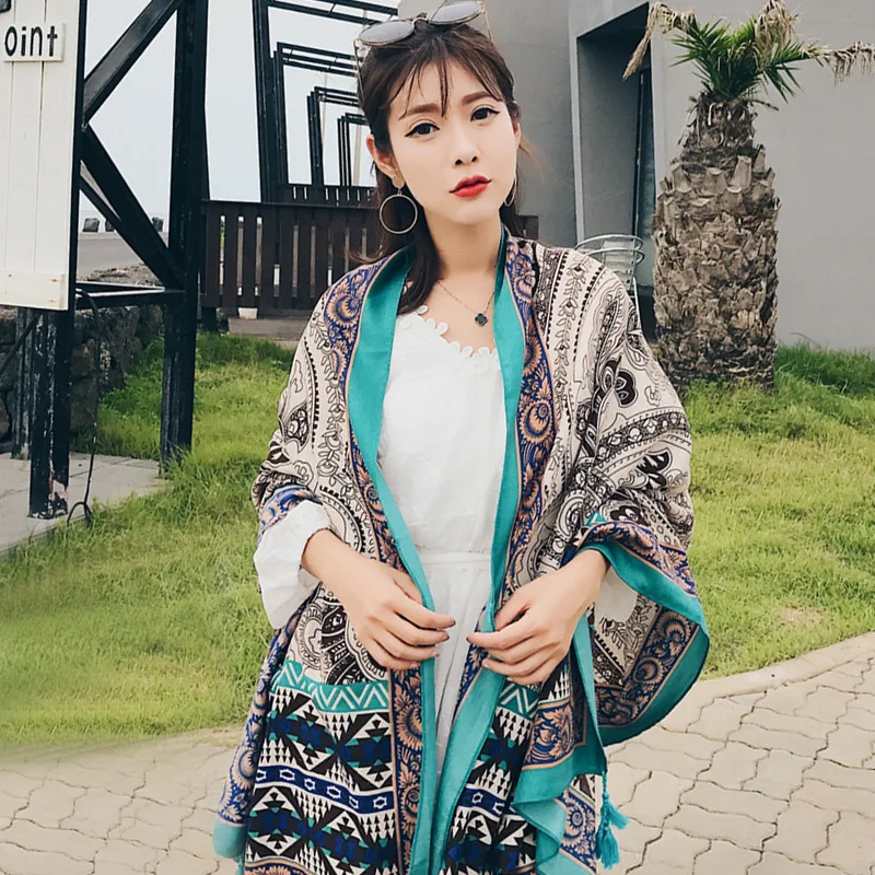 

VOHIO Newest luxury scarf autumn winter woman scarf 190*80 Vintage ethnic cotton shawl Versatile boho scarf with sun protection