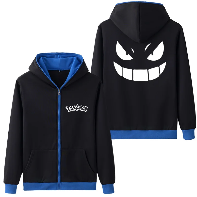 Pokemon Gengar/толстовка с капюшоном для взрослых; мужская толстовка с капюшоном в стиле аниме; толстовки на молнии; пальто; Верхняя одежда; толстовка; пять цветов