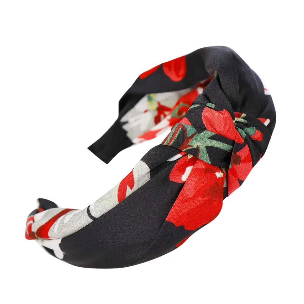 Женская повязка на голову с бантом простой обруч цветочным принтом милая для