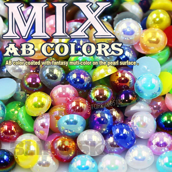 

12mm 75pcs/Lot Mix Colors AB Half Round Flat back Beads imitation ABS plastic beads for women DIY Fashion Jewelry Accessory