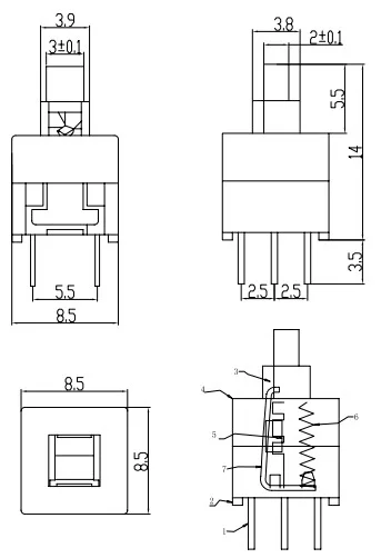 20 шт./лот 8*8 DIP 6 PIN 12V 0.5A кнопочный переключатель тактильный такт прямой штекер в