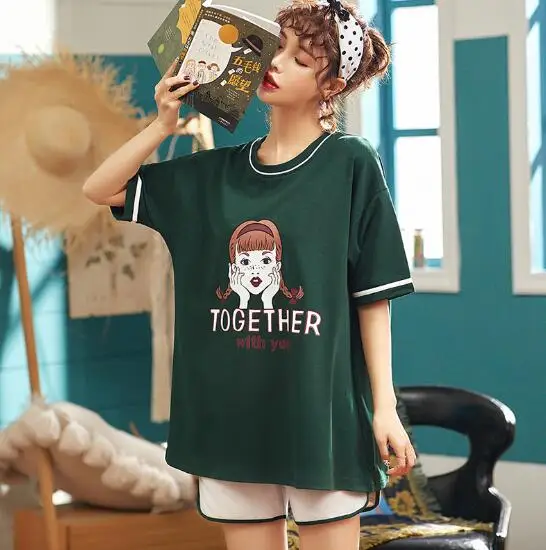 

Fdfklak Women's pajamas set fashion cartoon print pijamas women short sleeve summer sleepwear pijama student's nightwear pyjama
