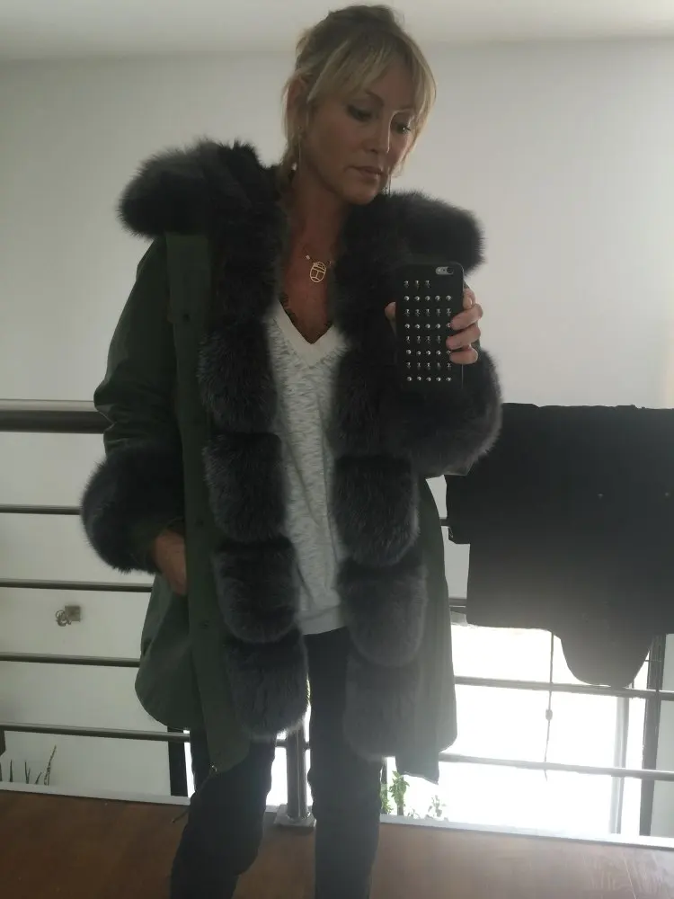 Женская парка с подкладкой из натурального Лисьего меха|real fox fur|genuine furfox fur |