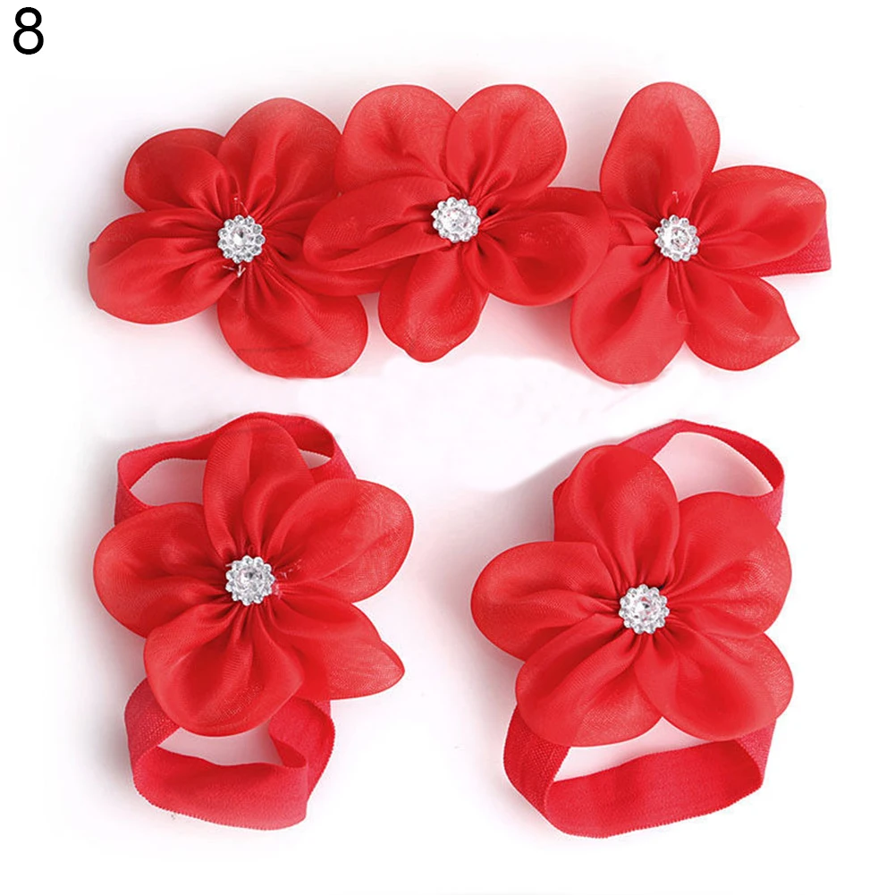 3 Pcs/Set Baby Girl Little Princess Barefoot Rhinestone Foot Flower Headband | Детская одежда и обувь