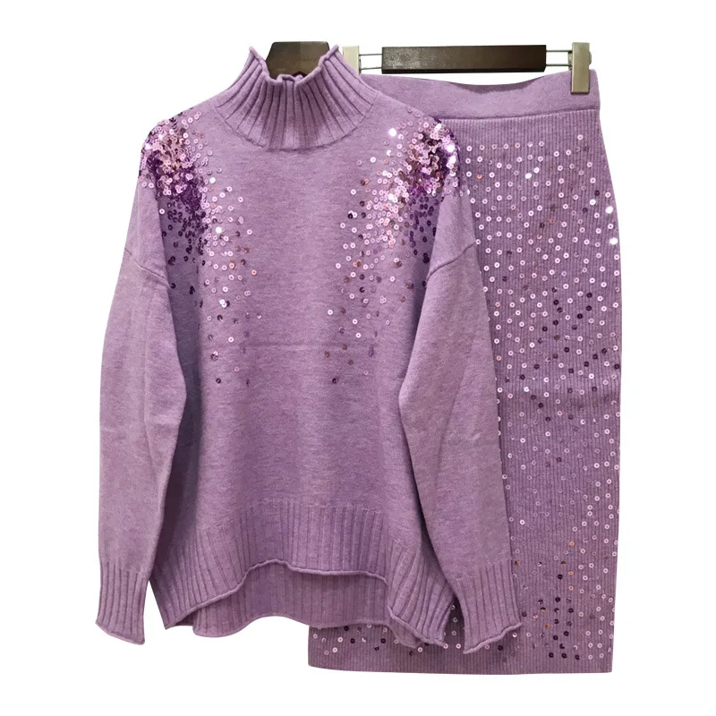 Женский комплект 2018 осенне зимний теплый костюм свитер вязаный джемпер с высоким