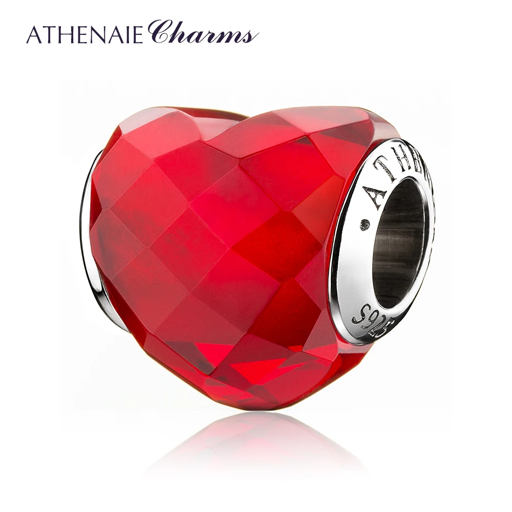 ATHENAIE,, 925 пробы, серебро, сердце, форма любви, красные бусины для шармов, браслет, ювелирное изделие, подарок на день Святого Валентина