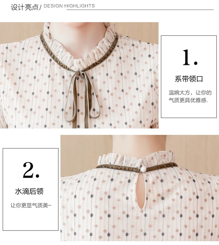 2019 летние модные женские блузы в горошек с рюшами и бантом длинным рукавом