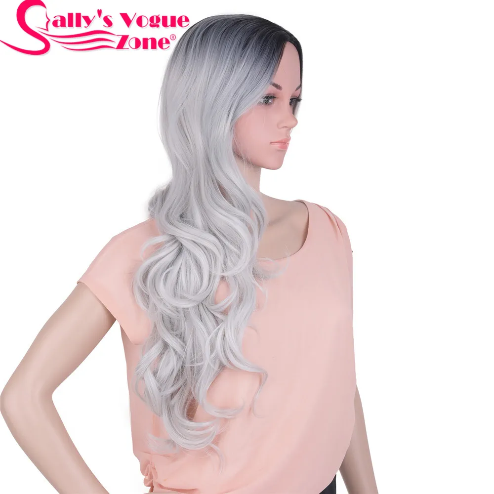 Sallyhair термостойкие 24 дюймов длинные волнистые косплей синтетические парики 280 г Омбре черный серый фиолетовый парик без кружева для женщин