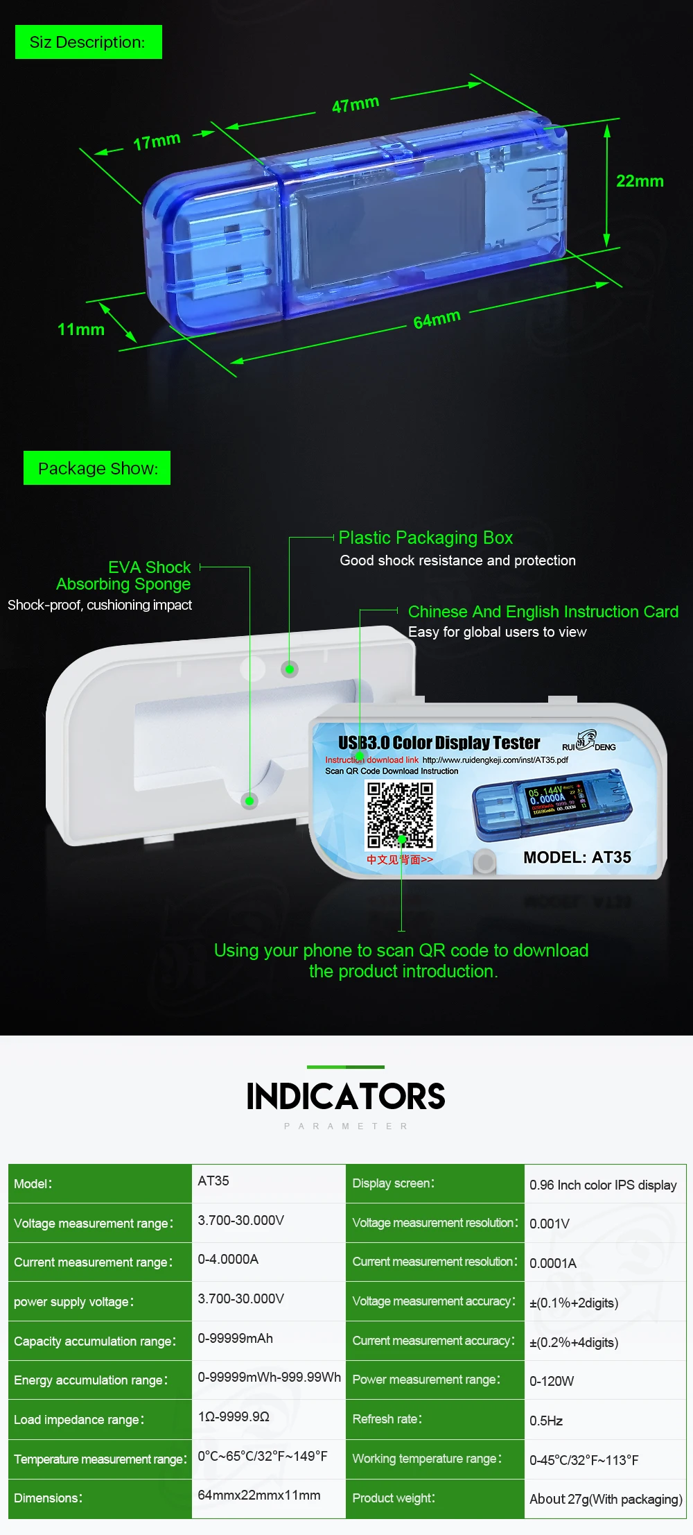 RD AT35 AT34 5 цифр USB 3,0 цветной ЖК-Вольтметр Амперметр Напряжение измеритель тока мультиметр Зарядка батареи банк питания USB Тестер