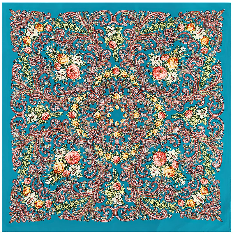 100% Silk Scarf Women Spain Retro Floral Print Square Scarves Muslim Wrap Neckerchief Female Foulard Hijab Lady Bufandas |