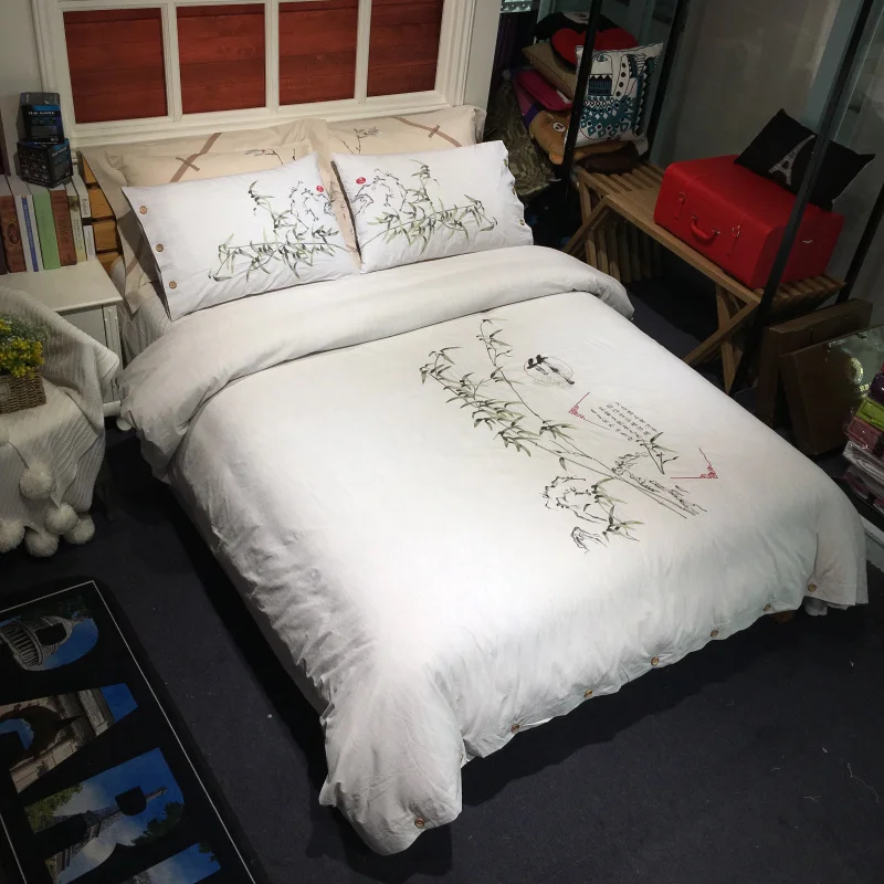 

Chinese Embroidery 100%Cotton Bedding set King Queen Size Bed Set Duvet Cover Bed Sheet set Pillowcases
