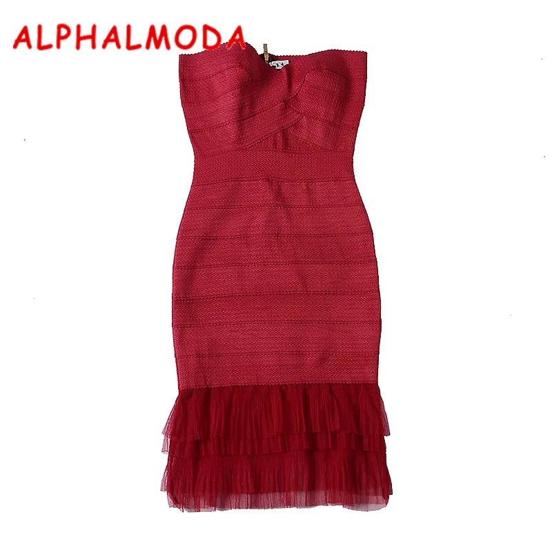 Женское облегающее платье ALPHALMODA кружевное лоскутное с бандажным подолом