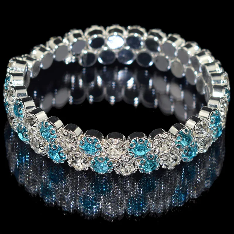 White light blue YLIOYE, новинка, Модный кристалл, 2 ряда, браслеты и браслеты для женщин, 8 цветов, стразы, растягивающийся браслет, браслет, ювелирные изделия - Окраска металла: White light blue