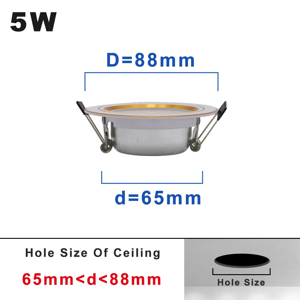 5W Gold 220V Светодиодный светильник круглая утапливаемая 5 Вт, 9 Вт, 12 Вт, 15 Вт, 18 Вт, белый/теплый белый Светодиодный точечный светодиодный светильник лампы для Спальня Кухня столовая - Испускаемый цвет: 5W Gold