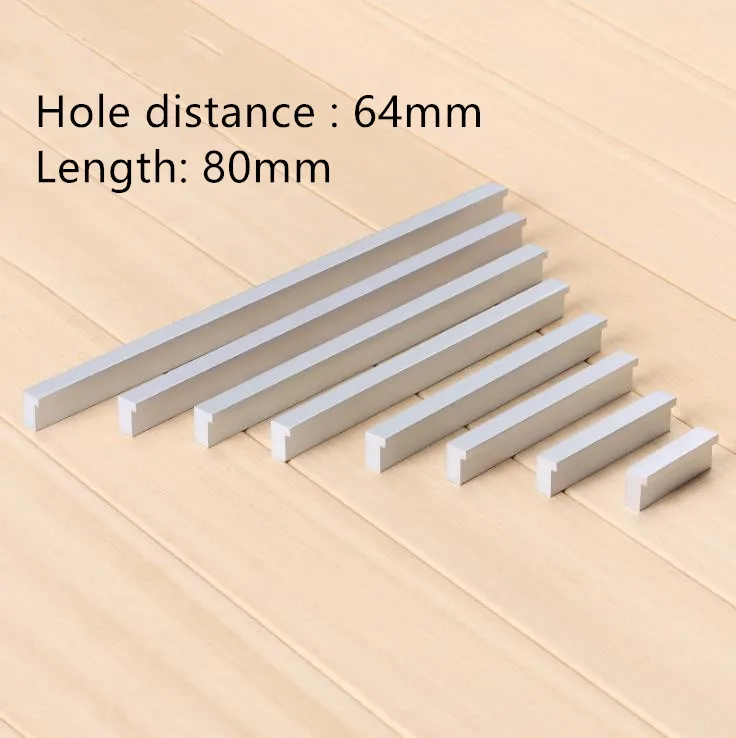 Length 80mm Быстрая, матовая ручка из алюминиевого сплава, ручка для шкафа, ручки для выдвижных ящиков, расстояние между отверстиями 32 мм, 128 мм, 256 мм - Цвет: Length 80mm
