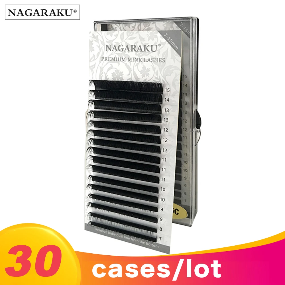 Nagaraku 30 чехлов 16 рядов/Чехол 7-15 мм микс премиум натуральная синтетическая норка ресницы искусственные Индивидуальные ресницы наращивание ресницы