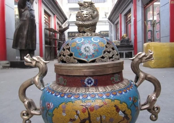 bir 003867 Regius Palace 100% Pure Bronze Statue cloisonne Dragon Buddhism incense burner Censer | Дом и сад