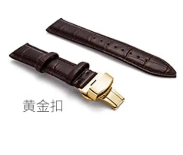 Brown gold 12-24 мм часы из натуральной кожи, ремешок с двойной застежкой-бабочкой, наручные часы с пряжкой из нержавеющей стали для мужчин и женщин, часы с коробкой - Цвет ремешка: Brown gold