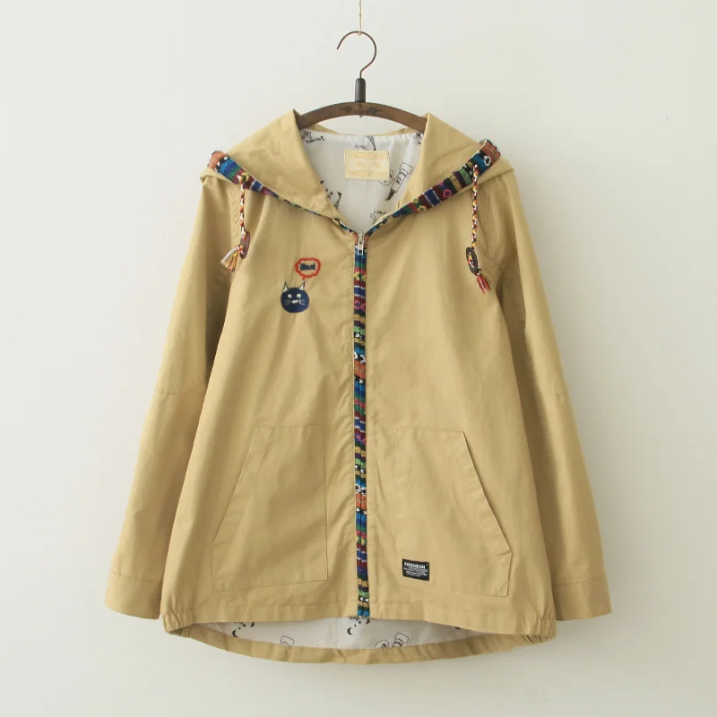 

Women Hooded Jacket Japan Style Long Hoodie Coat with Pocket Autumn Winter Girl Zipper Outwear Loose Thin Windbreaker 2019