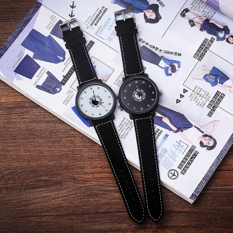 ZYLAN Tai Chi Diagram Design Women Men Quartz Wristwatch Kung Fu Style Big Dial Unisex Casual Watches Student Simple Cool Hours | Наручные