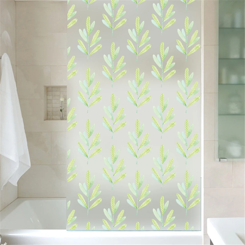 Green leaves Privacy self adhesive Window Film Opaque Sticker PVC wall Sliding Door Bathroom window glass stickers AA51 | Дом и сад