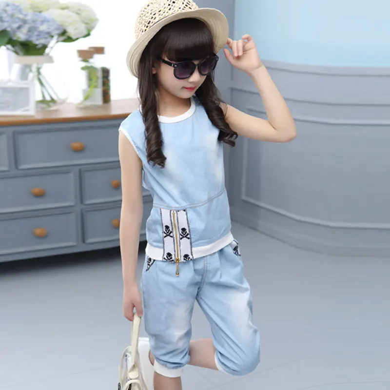 Новый летний комплект одежды для девочек рубашка без рукавов шорты детская