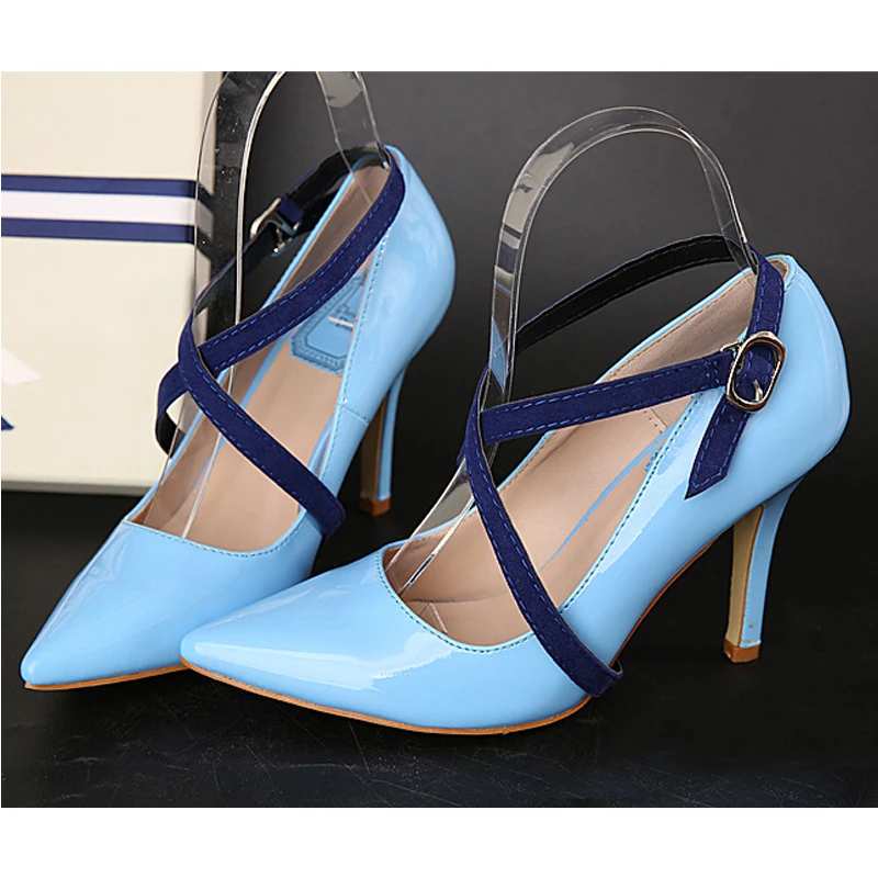Suede DarkBlue BSAID/1 пара женской обуви 58 см Яркие Кожаные Туфли-лодочки с перекрестной шнуровкой и пряжкой из искусственной кожи 14 цветов - Цвет: Suede DarkBlue