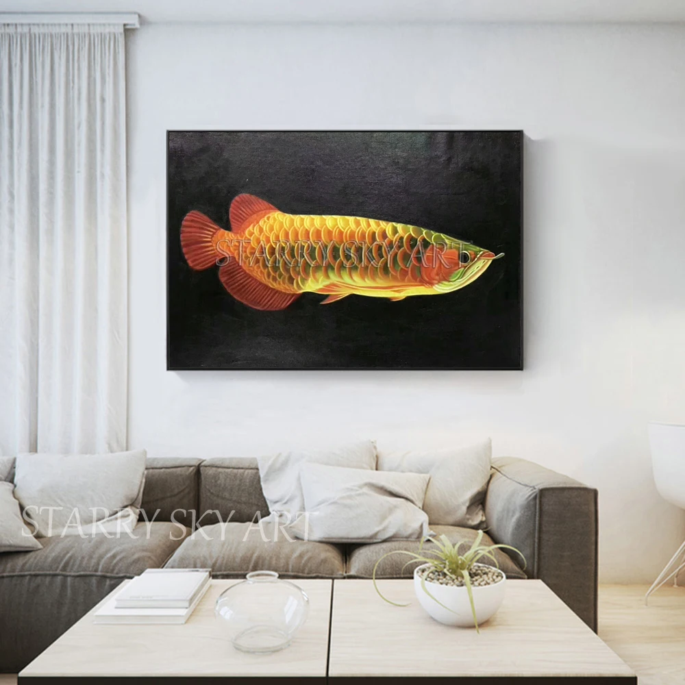Профессиональный художник ручной работы Роскошная рыба Arowana картина маслом на холсте импрессионистская рыба Золотая рыба живопись для декора стен