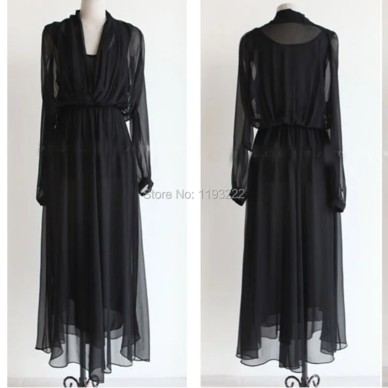 Женское шифоновое платье с длинным рукавом длинное пляжное макси в стиле ретро |