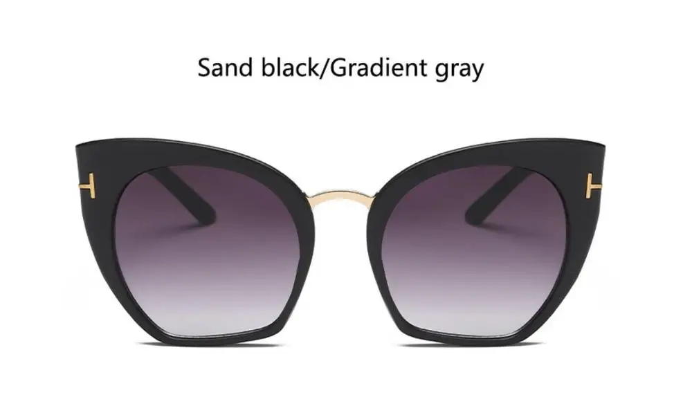 sand black gray Большие солнцезащитные очки кошачий глаз, винтажные брендовые роскошные солнцезащитные очки Cateye, женские блестящие черные очки в оправе, женские солнцезащитные очки 90s - Цвет линз: sand black gray