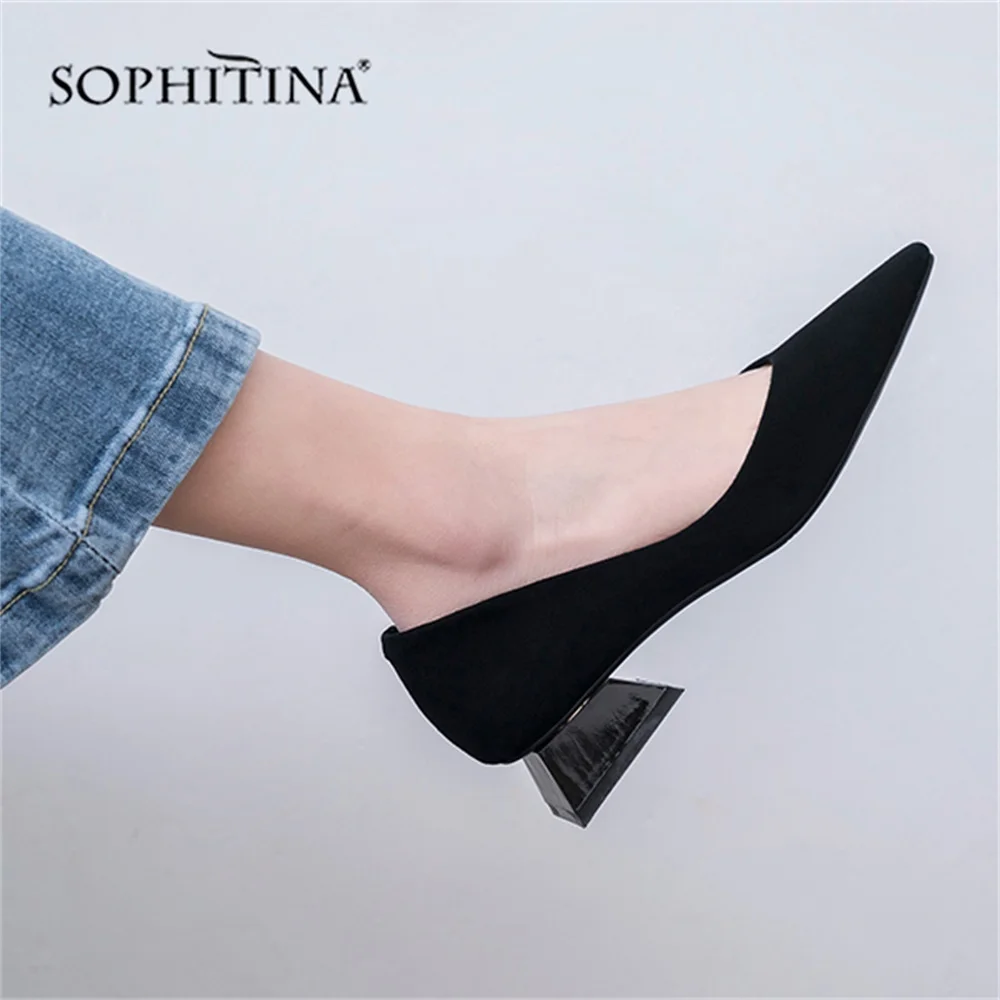 SOPHITINA/; женские туфли-лодочки; женские туфли из натуральной кожи на низком каблуке; элегантные туфли ручной работы с острым носком; офисные повседневные туфли-лодочки; MO154