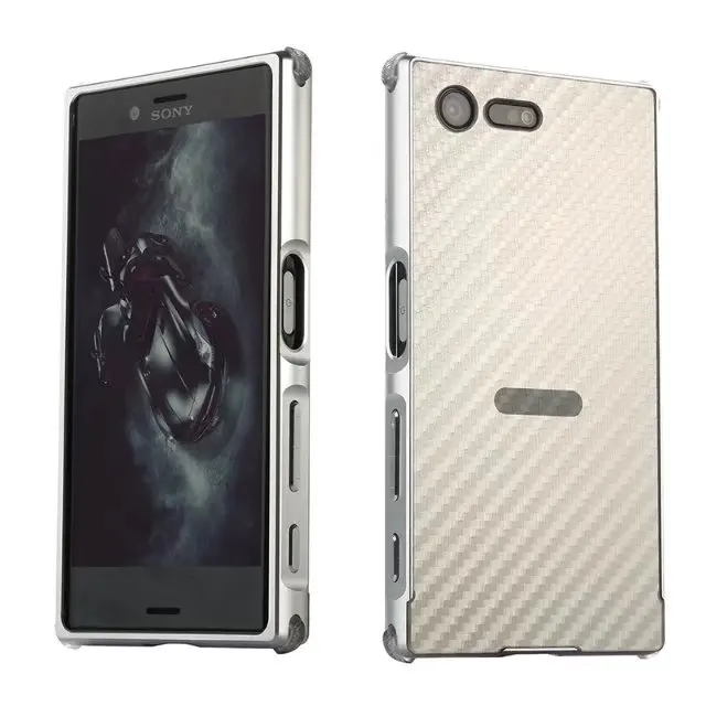 2 в 1 чехол для sony Xperia X Compact XZ1 XZ1 Compact XA2 XA2 Ultra L2 металлический бампер+ углеродное волокно зерно PC задний жесткий матовый чехол - Цвет: Silver