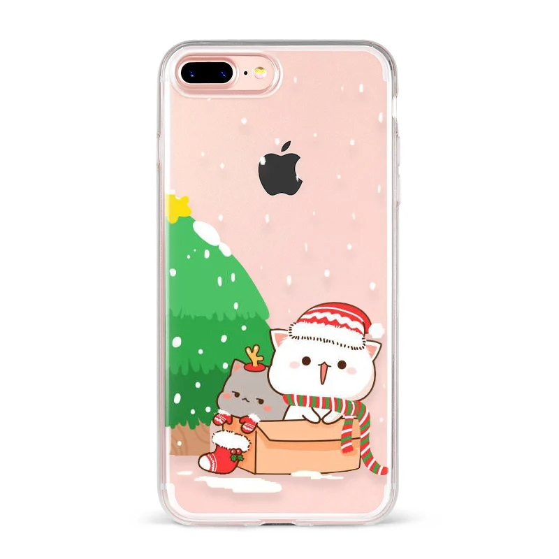 Peach Mochi Cat Cartoon Ctue lovely Love Couple Phone Case For iPhone 7 6 6S 8 PLUS X XS XR Max Transparente Soft Case For Girl - Цвет: TPU