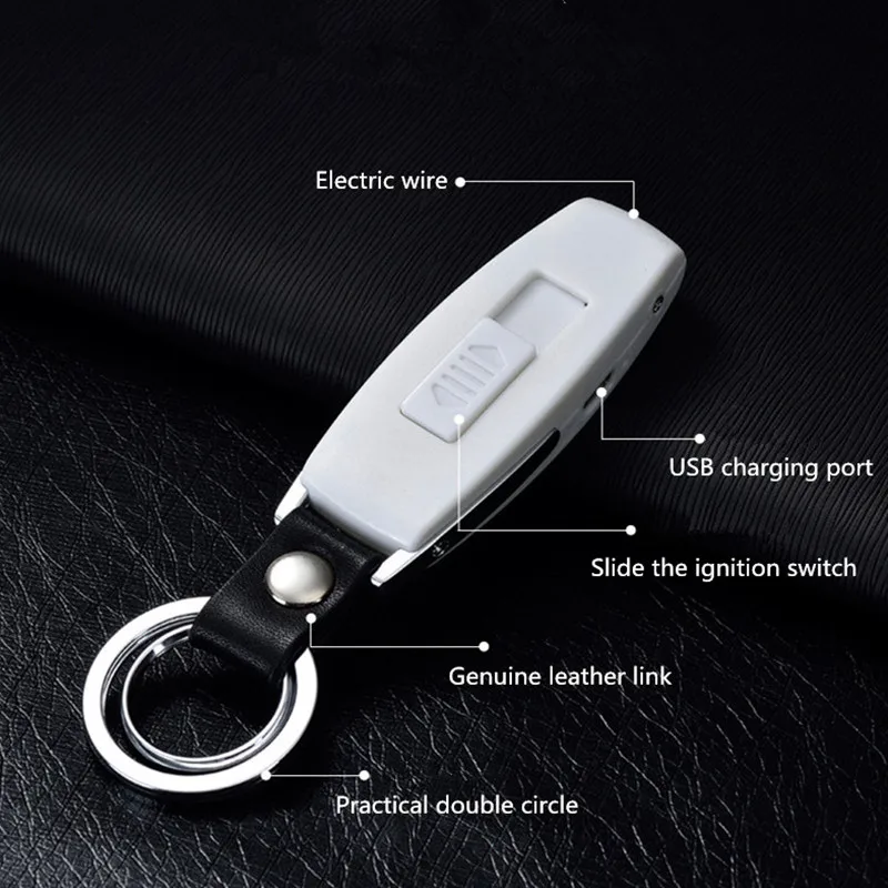 Новинка, USB Зажигалка, перезаряжаемая Электронная зажигалка, брелок, сигарета, турбо зажигалка, кожаный брелок, беспламенная сигара, Palsma