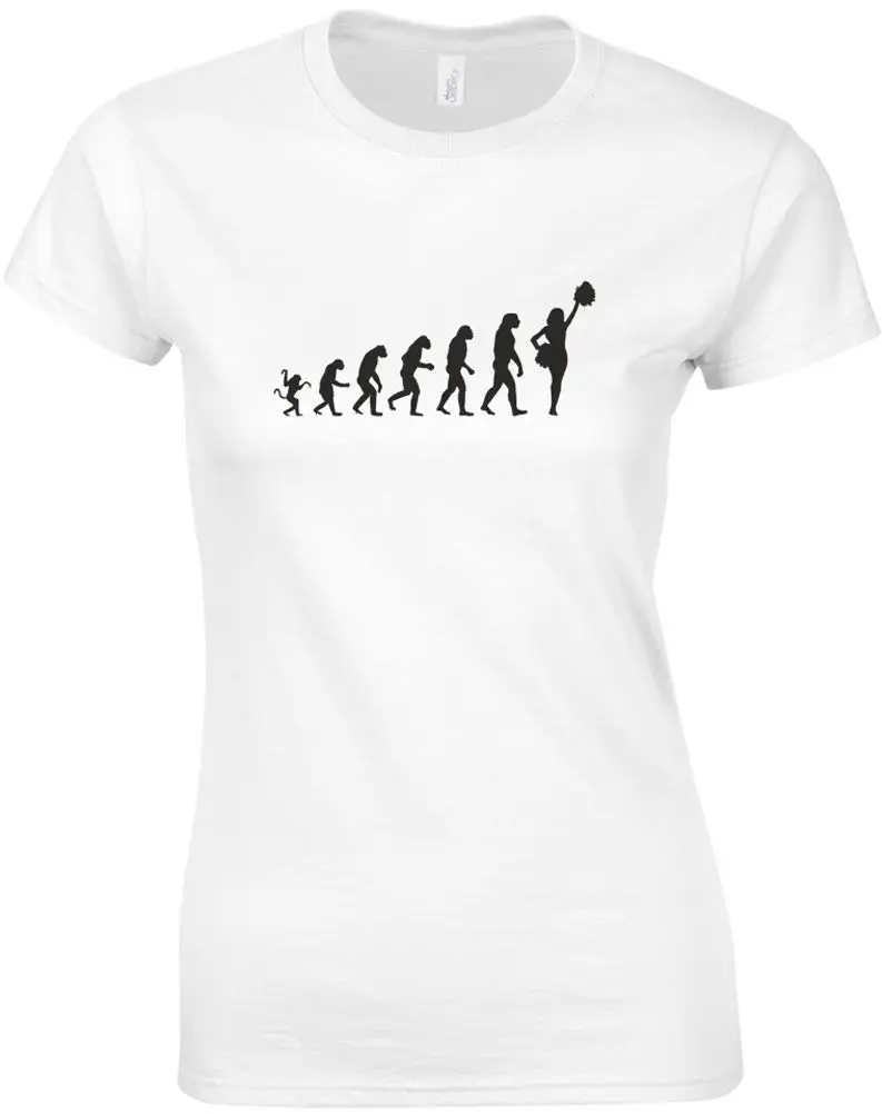 Печати Футболка Мода Рукавом Шея Экипажа Женщины Эволюция Черлидинг С Коротким