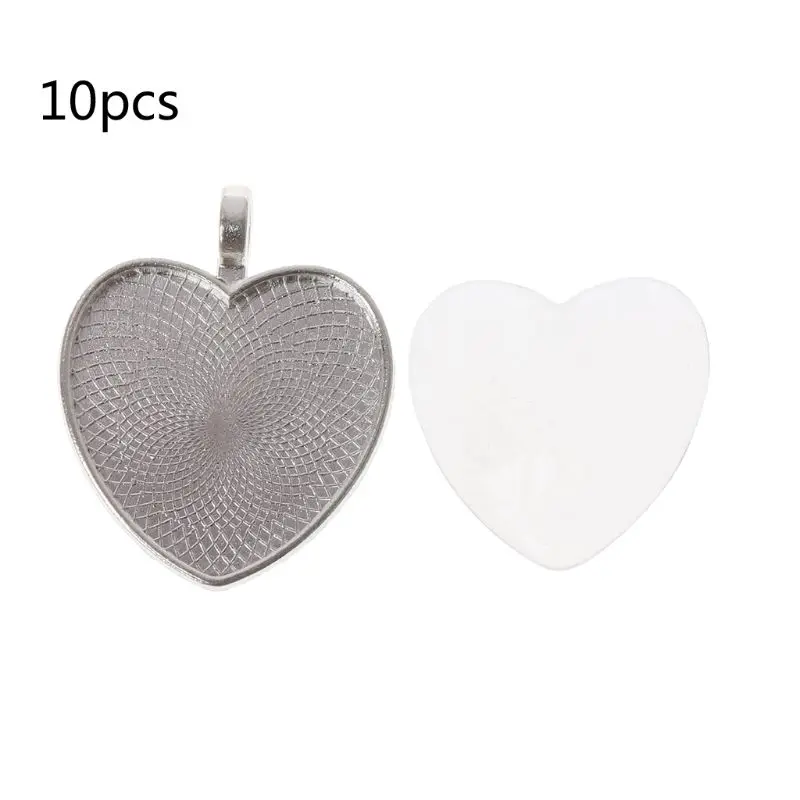 

10Pcs Heart Bezels Pendant Trays with Glass Cabochon Dome Tiles Jewelry Making