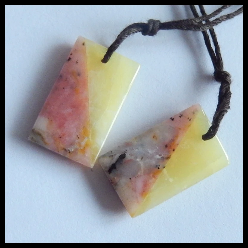 

Pink opal with Yellow opal Intarsia heart Earring Beads,Hot Selling,Charms Women Jewelry Gift Gem Customized,21x12x4mm,3.1g