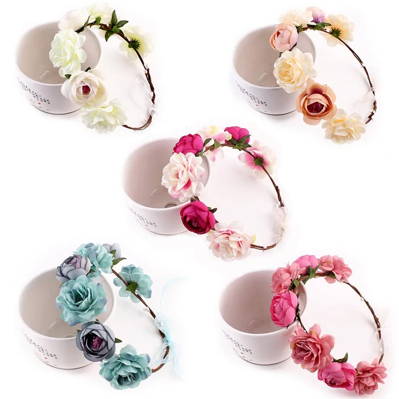 

Hot Sale Bohemian Style Beautiful Rose Headbands Floral Headpiece Flower Headband Hair Band For Girl Wedding Hair Accessories VL